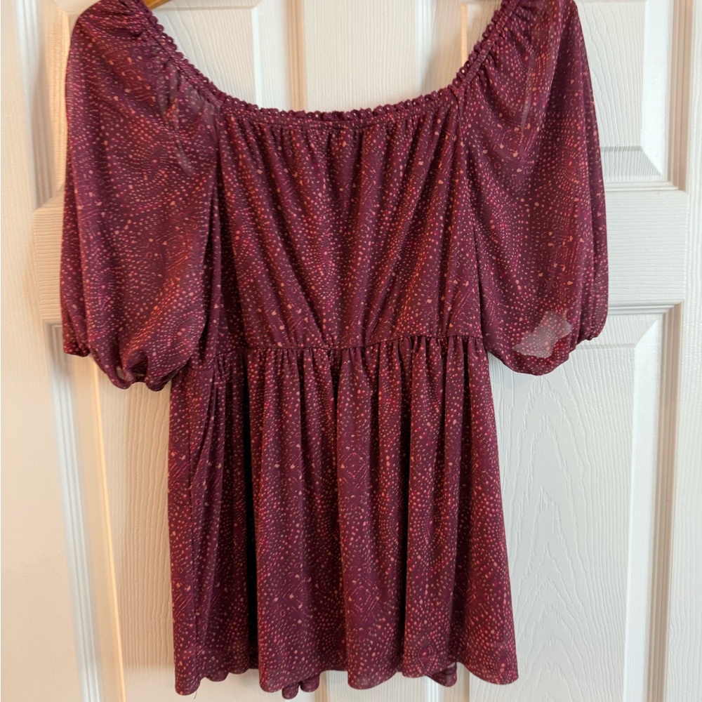 DR2 Women's Maroon Smocked Blouse - Picture 2 of 5